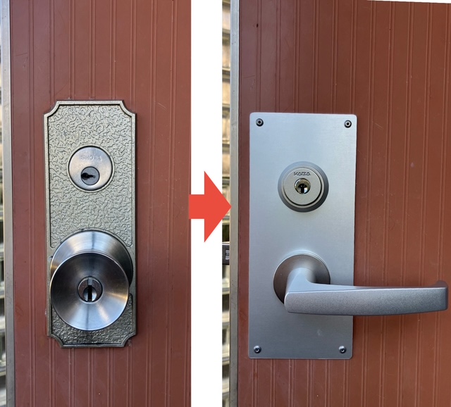 SHOWAアルナ→MIWAレバー錠へ加工交換