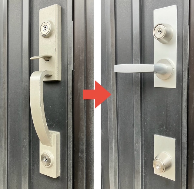 サムラッチLE-14→ミワレバー錠へ交換